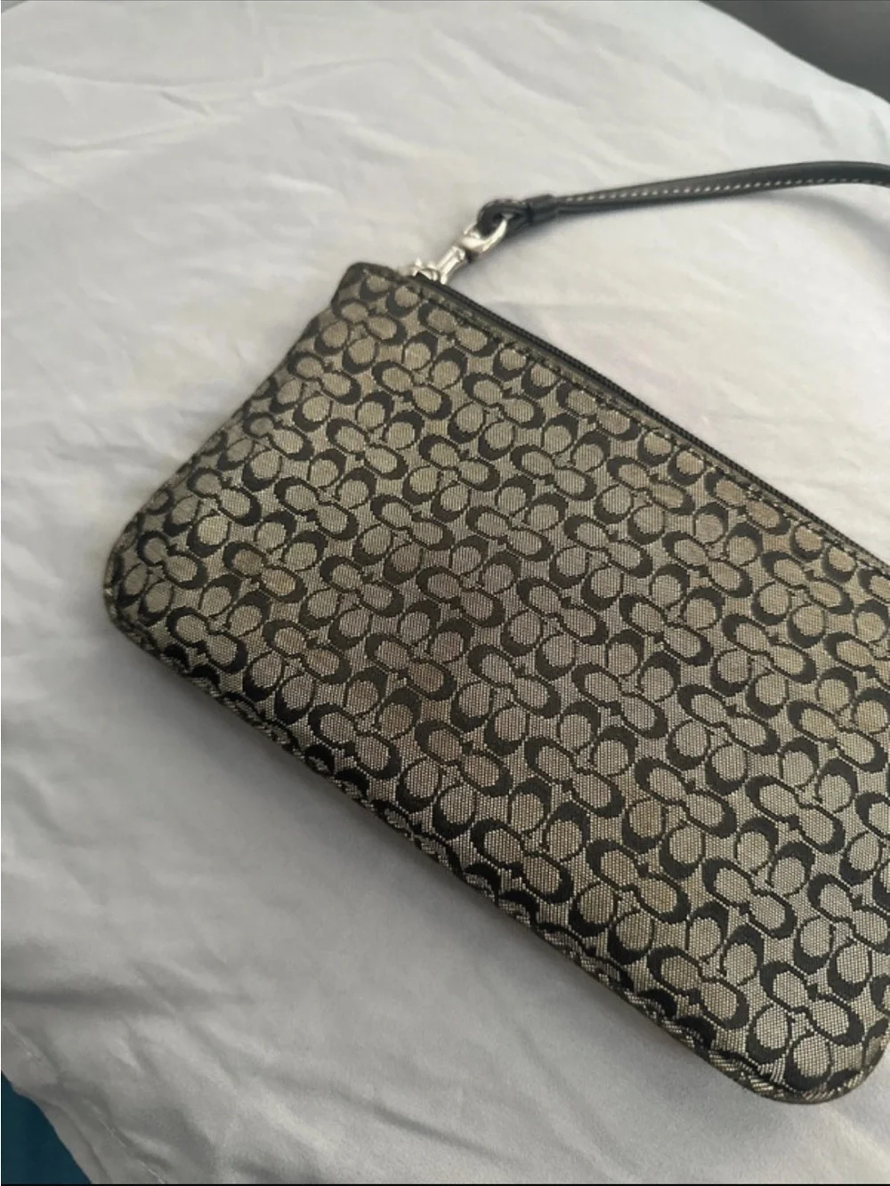 Coach Signature Canvas Wristlet in Black and Gray